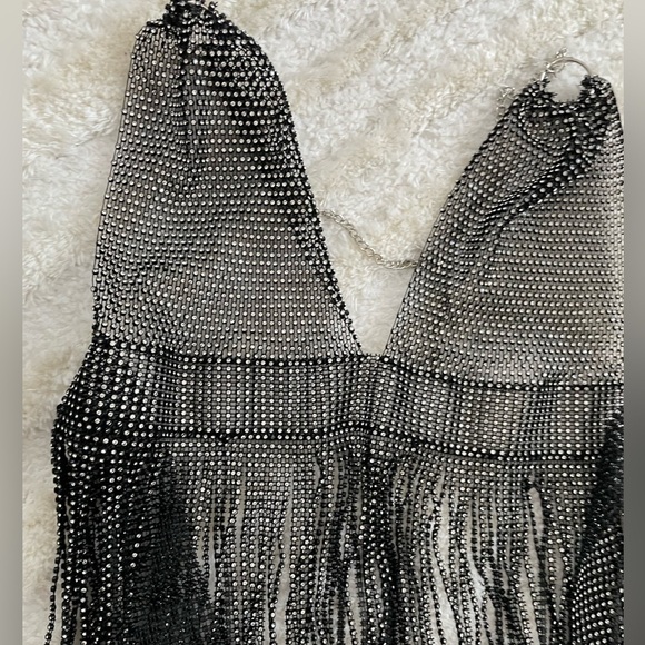 Handmade Bling Rhinestone Fishnet See Through Mesh Tassel Bra - Picture 9 of 12